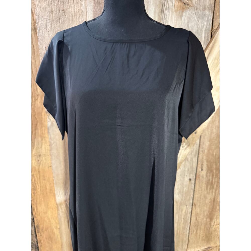 Womens Fashion Solid Black Lotus Leaf Sleeve Slip Dress Mini Butterfly Sleeve